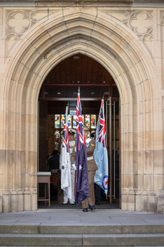 The flag party emerging from the Cathedral