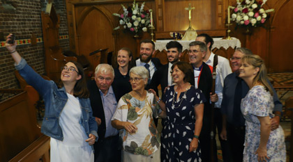 Family selfie - Bishop Chiswell surrounded by his family.