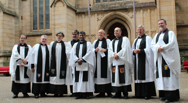 The new Dean (centre) with Deans from across Australia before the Installation service.