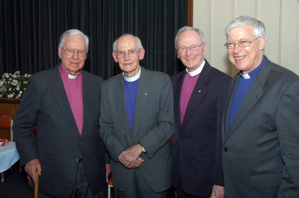 A 2008 portrait featuring four Archbishops of Sydney, Sir Marcus Loane, Donald Robinson, Harry Goodhew and Peter Jensen (courtesy Ramon Williams)