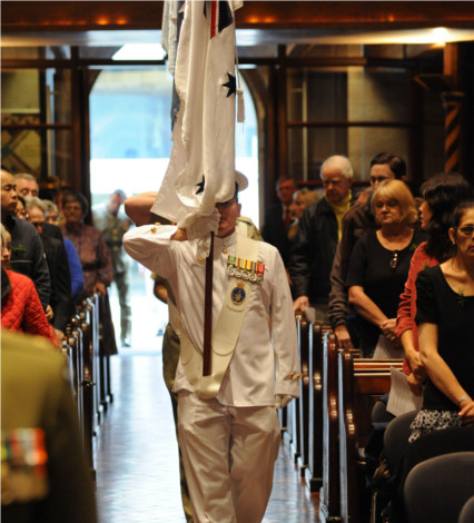 The entrance of the colour party