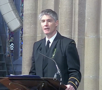 Reserve Navy Chaplain, The Rev Andrew Nixon, speaks at the Cathedral.